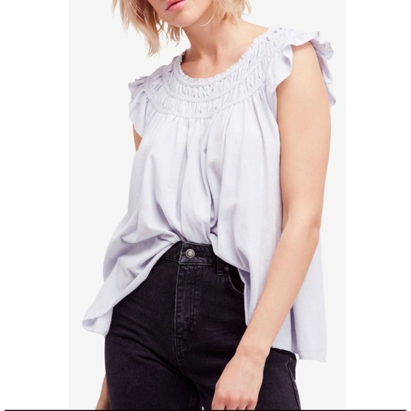 WE THE FREE Coconut Gathered Lilac Basic T-Shirt - Picture 1 of 4